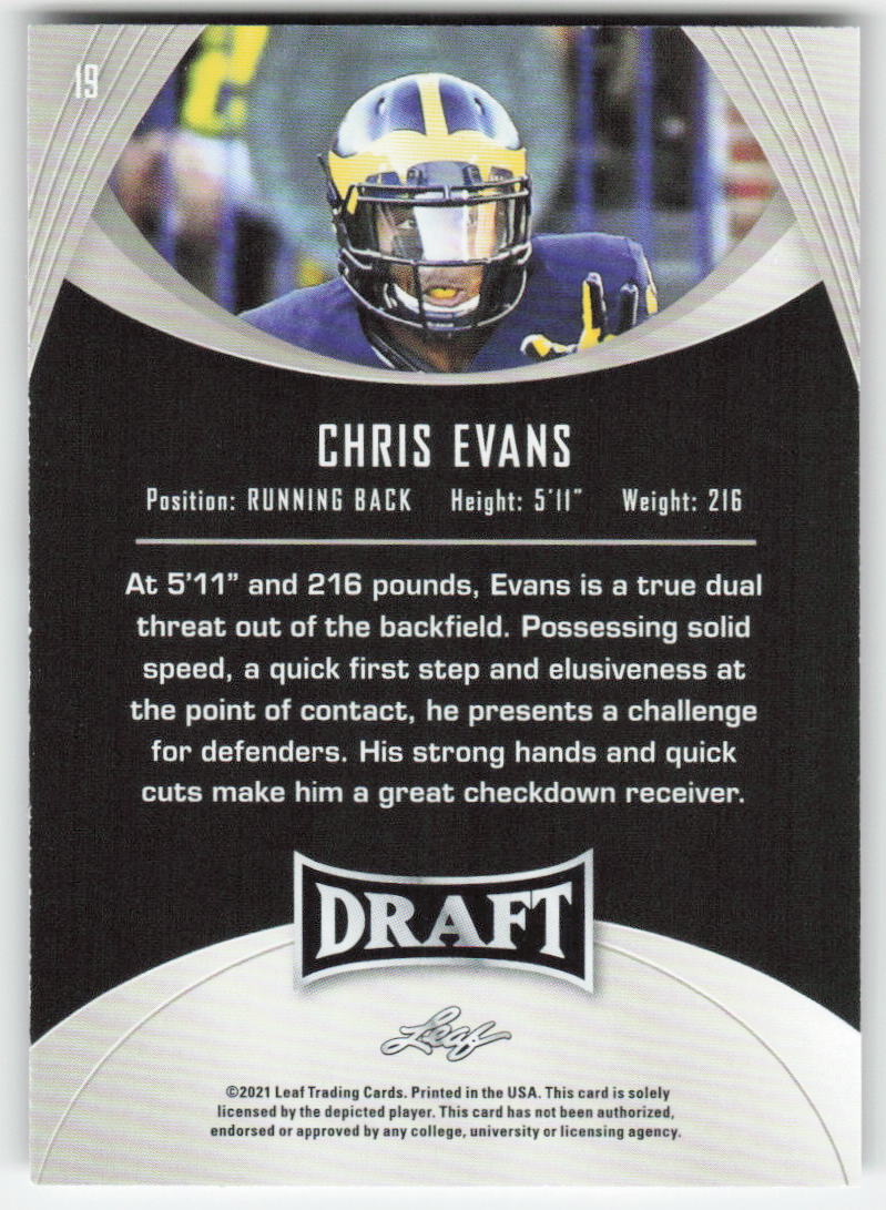 2021 Leaf Draft #19 Chris Evans Michigan Wolverines FB1-829