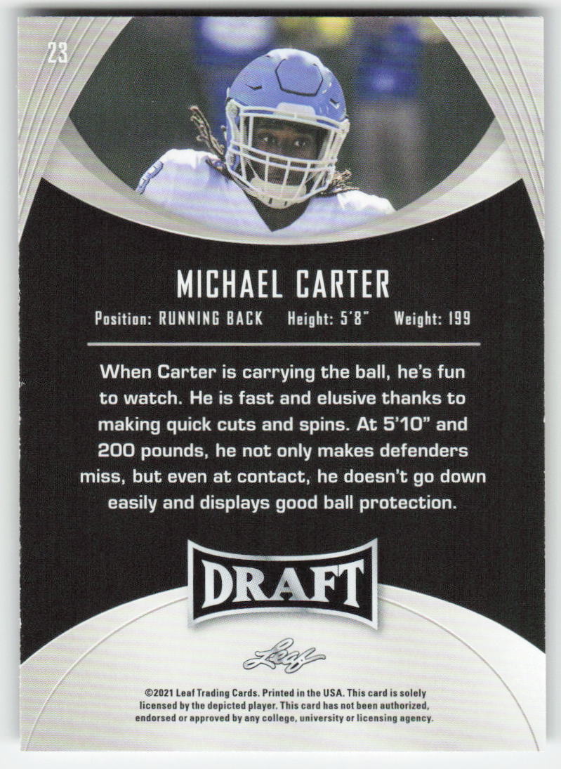 2021 Leaf Draft #23 Michael Carter North Carolina Tar Heels FB1-833