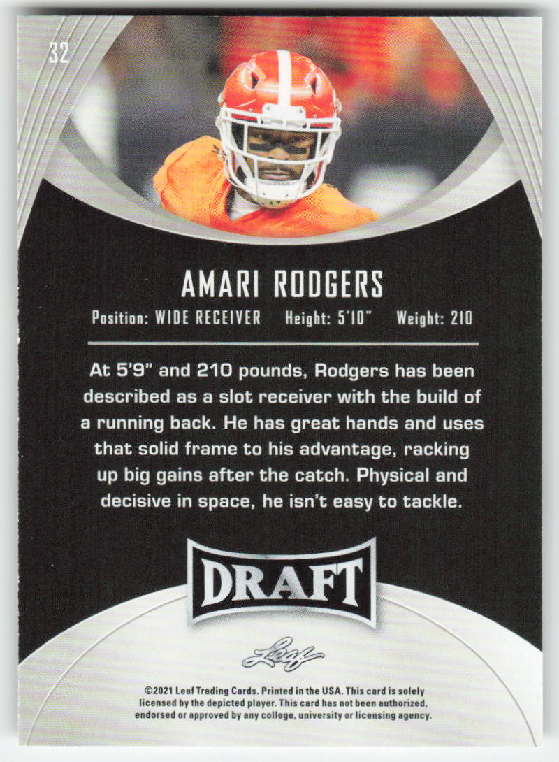 2021 Leaf Draft #32 Amari Rodgers Clemson Tigers FB1-839