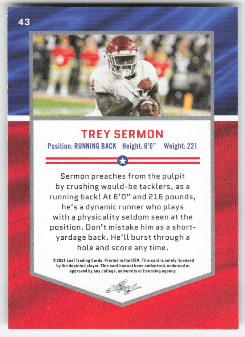 2021 Leaf Draft #43 Trey Sermon Oklahoma Sooners FB1-848