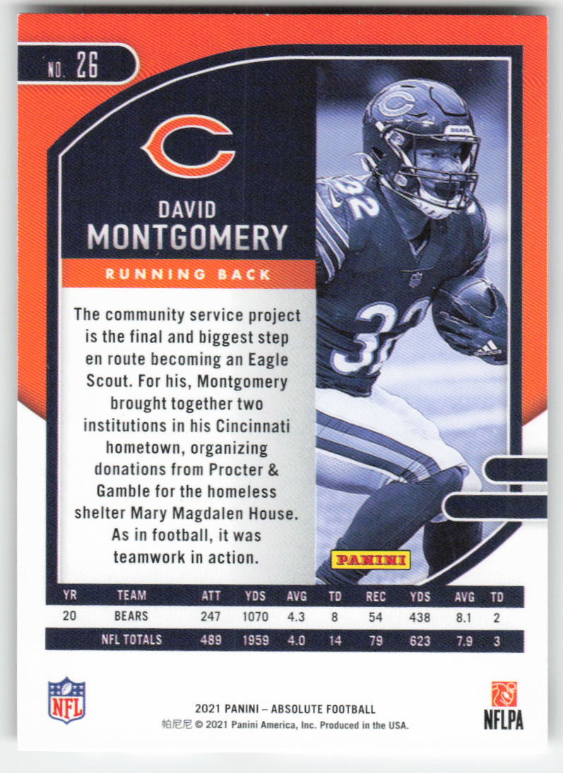 2021 Panini Absolute #26 David Montgomery Retail Chicago Bears FB1-860