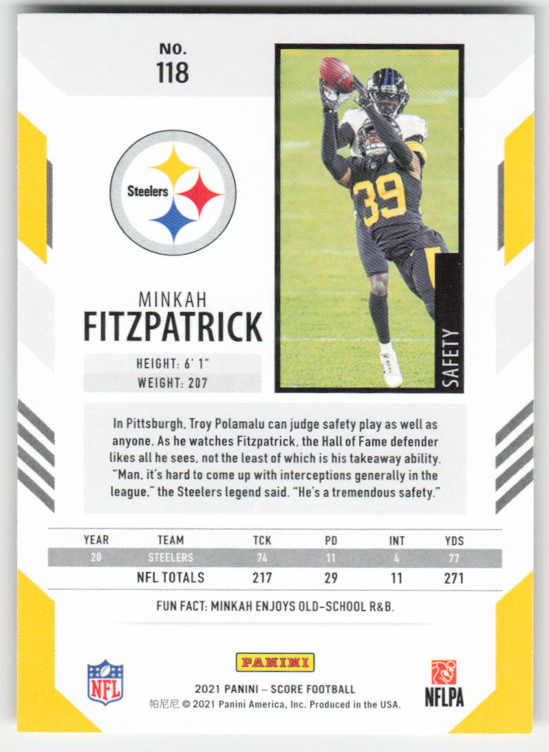 2021 Score #118 Minkah Fitzpatrick Red Pittsburgh Steelers FB1-875