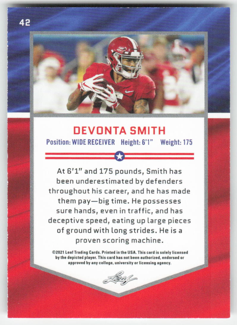 2021 Leaf Draft #42 DeVonta Smith Alabama Crimson Tide FB1-889