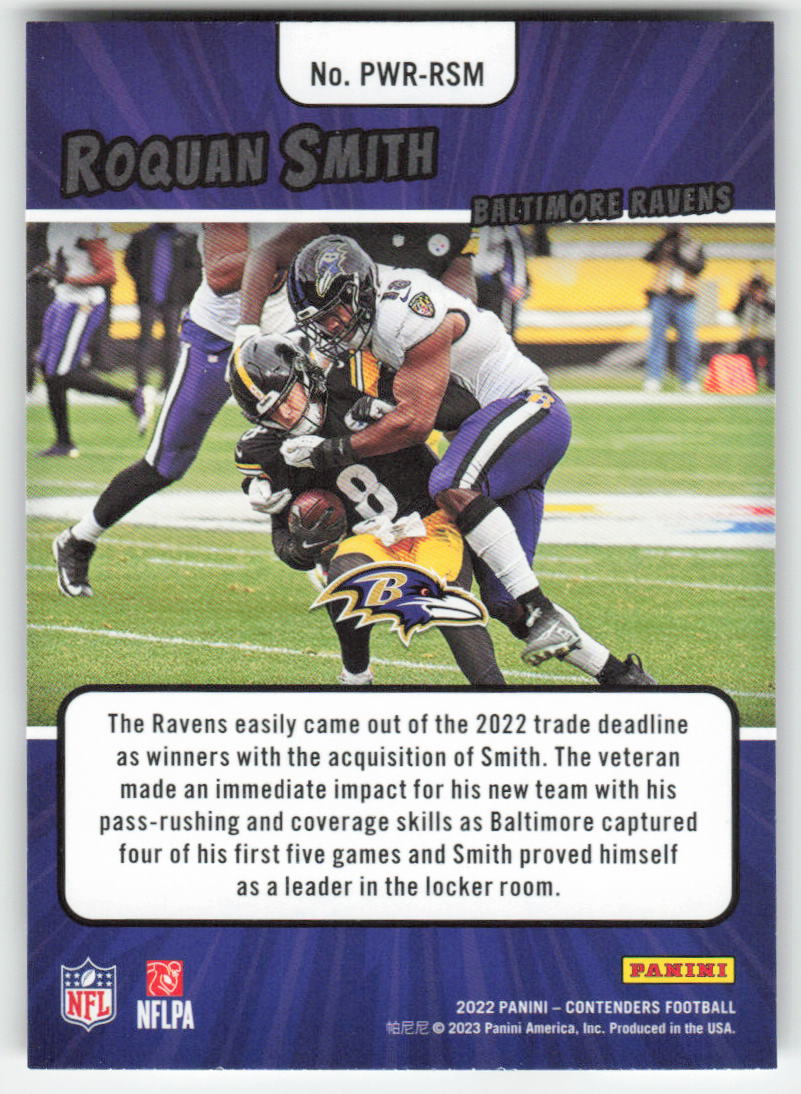 2022 Panini Contenders #PWR-RSM Roquan Smith Power Players Emerald FB1-890