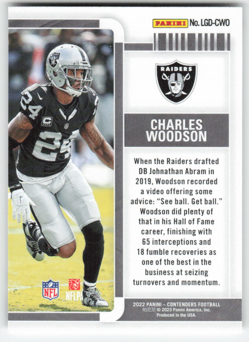 2022 Panini Contenders #LGD-CWO Charles Woodson Legendary Emerald FB1-892