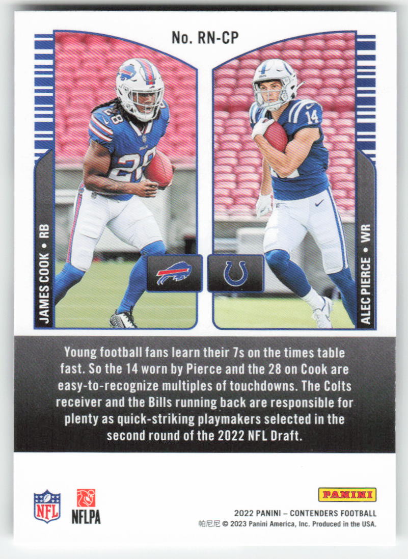 2022 Panini Contenders #RN-CP Cook / Pierce Round Numbers Emerald FB1-894