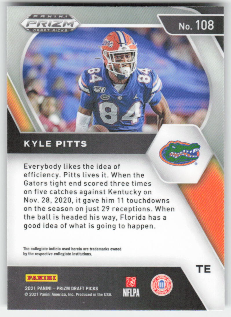 2021 Panini Prizm Draft Picks Collegiate #108 Kyle Pitts Florida Gators FB1-901