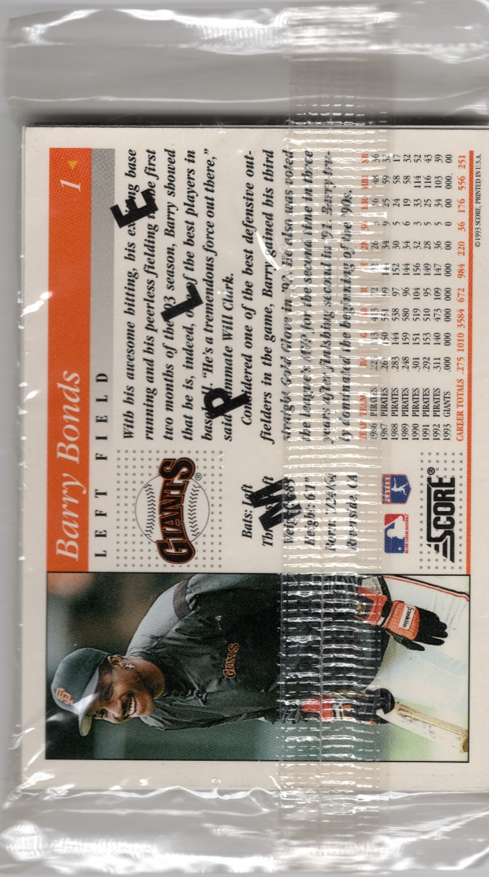 1994 Score Baseball Hobby SAMPLE Pack (10 Cards)