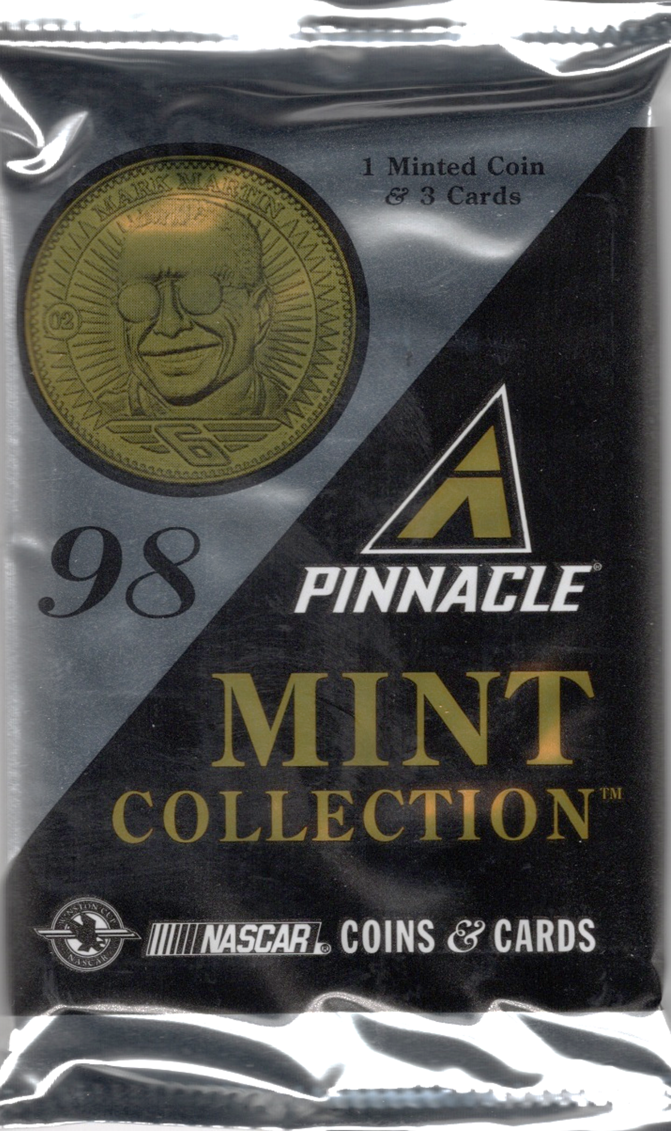 1998 Pinnacle MINT Collection NASCAR Pack (3 Cards & 1 Coins)