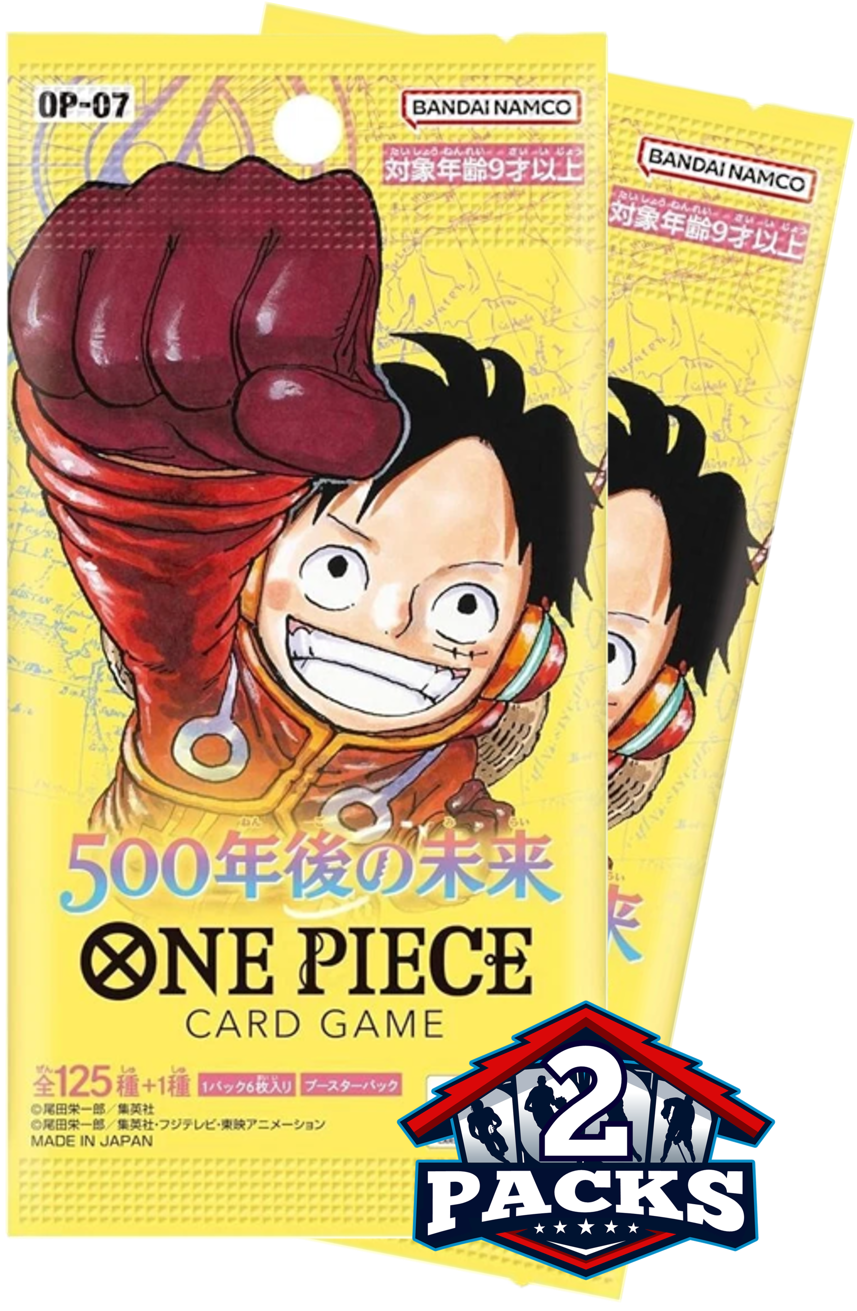 One Piece OP07: 500 YEARS IN THE FUTURE Japanese Booster 2pk (6 Cards Each) One Piece OP07: 500 YEARS IN THE FUTURE Japanese Booster 2pk (6 Cards Each)