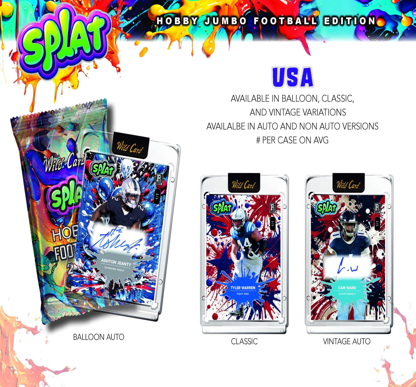 2025 Wild Card Splat Football Hobby Jumbo Box (5 Encased Cards)
