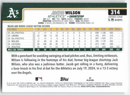 2025 Topps #314 Jacob Wilson Athletics Rookie 768