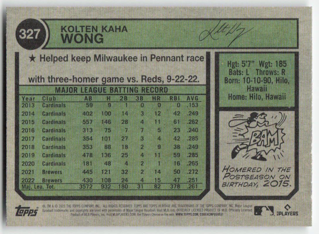 2023 Topps Heritage #327b Kolten Wong Seattle Mariners 814