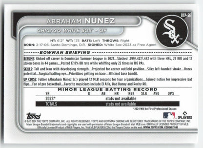2024 Bowman #BCP-56 Abraham Nunez Chrome Prospects Chicago White Sox 898