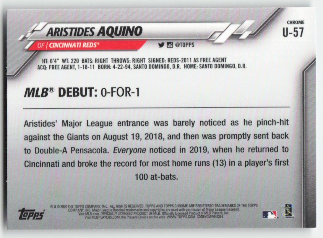 2020 Topps Chrome Update #U-57 Aristides Aquino Cincinnati Reds 900
