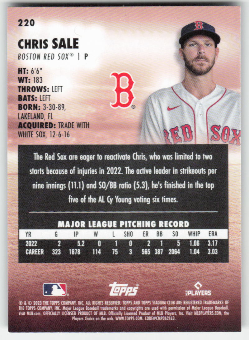 2023 Stadium Club #220 Chris Sale Red Foil Boston Red Sox 902