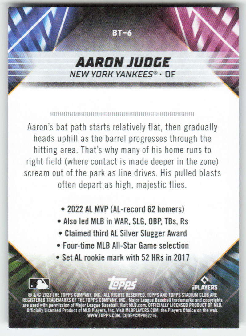 2023 Stadium Club #BT-6 Aaron Judge Beam Team New York Yankees CASE HIT 904
