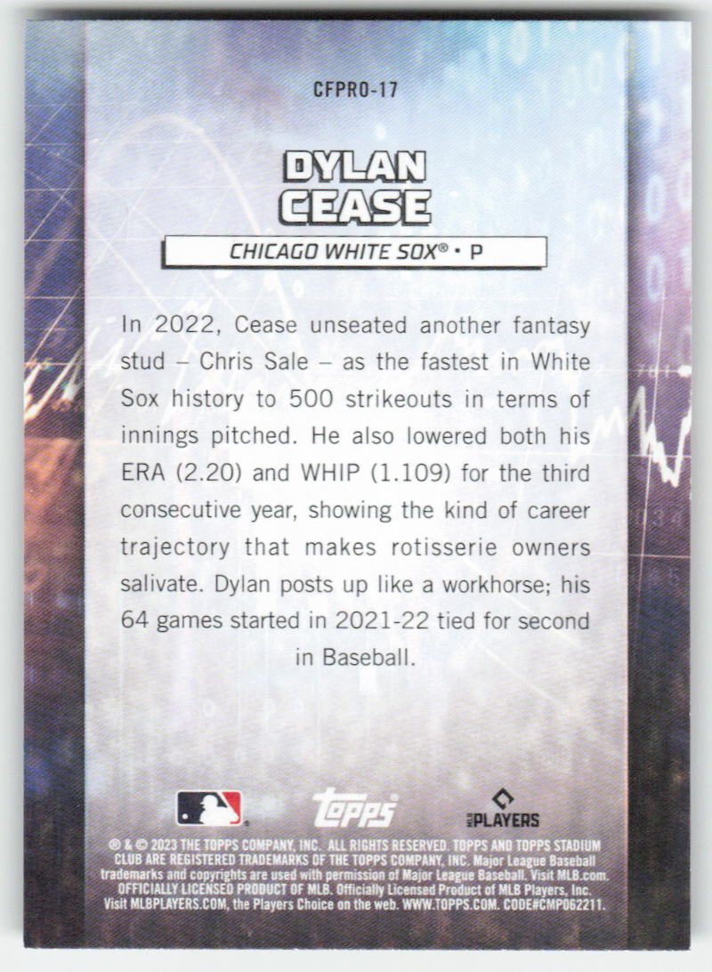 2023 Stadium Club #CFPRO-17 Dylan Cease Chief Fantasy White Sox 905