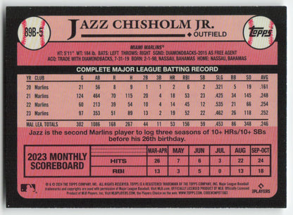 2024 Topps #89B-5 Jazz Chisholm Jr. 1989 Baseball 35th Anniv Miami Marlins 909