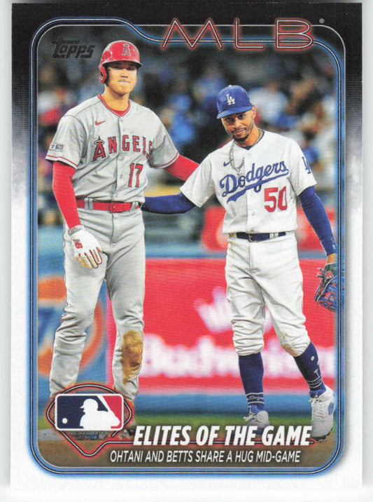 2024 Topps #138 Elites of the Game: Ohtani and Betts Share a Hug Mid-Game 916