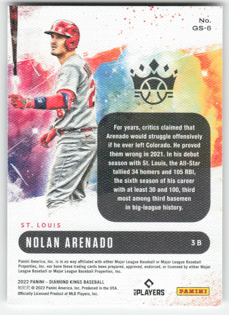 2022 Panini Diamond Kings #GS-6 Nolan Arenado Gallery of Stars Cardinals 927