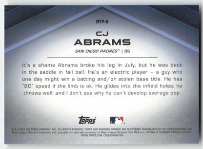 2022 Bowman #BTP-6 CJ Abrams Bowman Scouts' Top 100 San Diego Padres 938