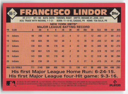 2021 Topps #86B-12 Francisco Lindor 1986 Baseball 35th Anniv New York Mets 939
