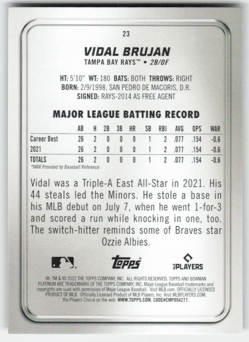 2022 Bowman Platinum #23 Vidal Brujan Tampa Bay Rays Rookie 961