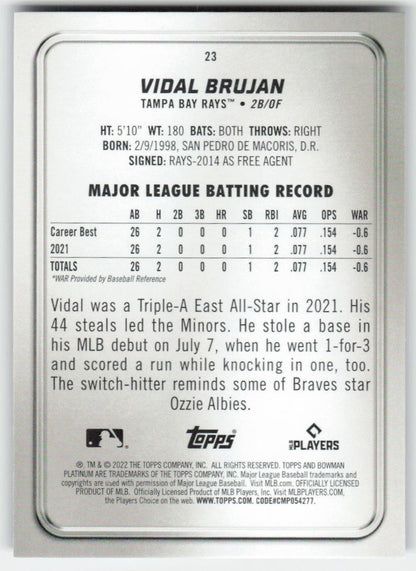 2022 Bowman Platinum #23 Vidal Brujan Tampa Bay Rays Rookie 961