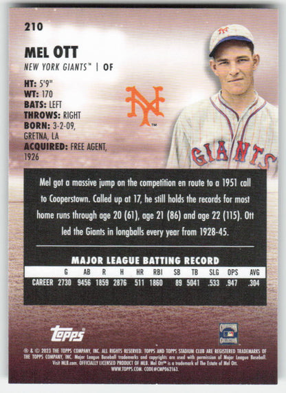 2023 Stadium Club #210 Mel Ott New York Giants 973