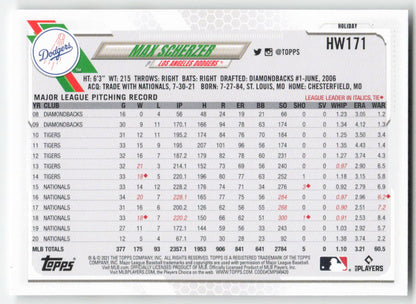 2021 Topps Holiday #HW171 Max Scherzer Los Angeles Dodgers 1013