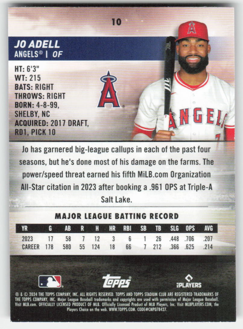 2024 Stadium Club #10 Jo Adell Red Foil Los Angeles Angels 1076