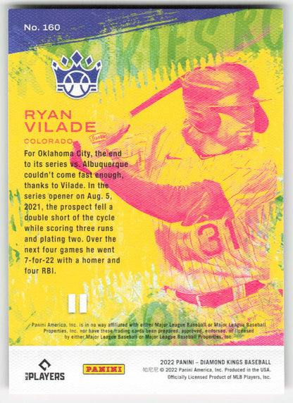 2022 Panini Diamond Kings #160 Ryan Vilade Colorado Rockies Rookie 1104