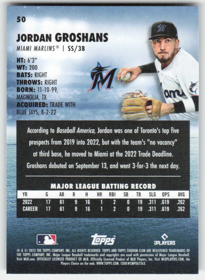 2023 Stadium Club #50 Jordan Groshans Miami Marlins Rookie 1134