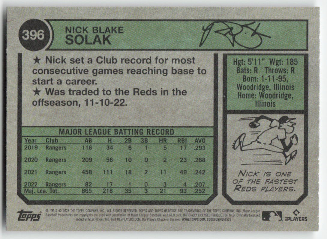 2023 Topps Heritage #396 Nick Solak Cincinnati Reds 1204