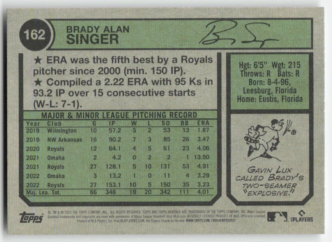 2023 Topps Heritage #162 Brady Singer Kansas City Royals 1206