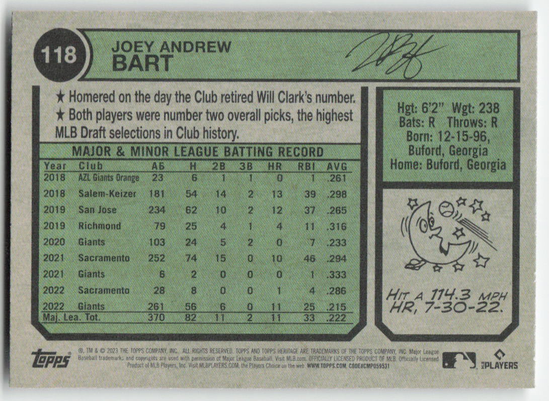 2023 Topps Heritage #118 Joey Bart San Francisco Giants 1208