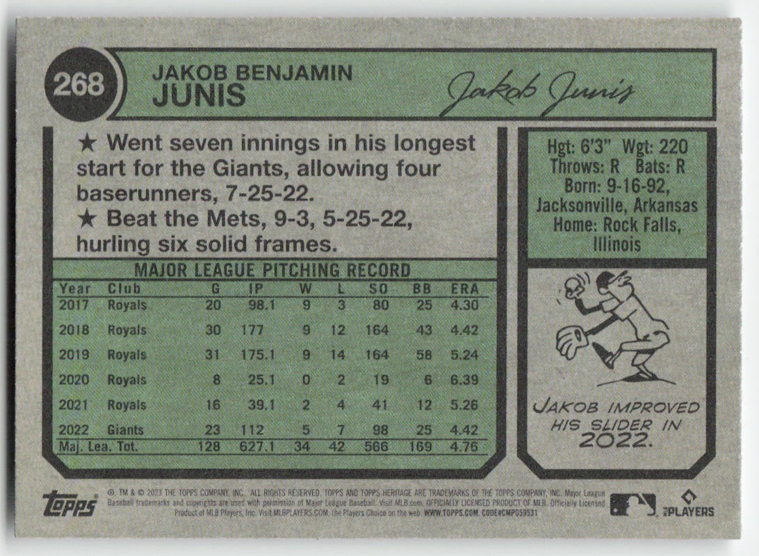 2023 Topps Heritage #268 Jakob Junis San Francisco Giants 1212