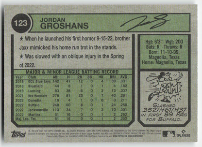 2023 Topps Heritage #123 Jordan Groshans Miami Marlins Rookie 1226