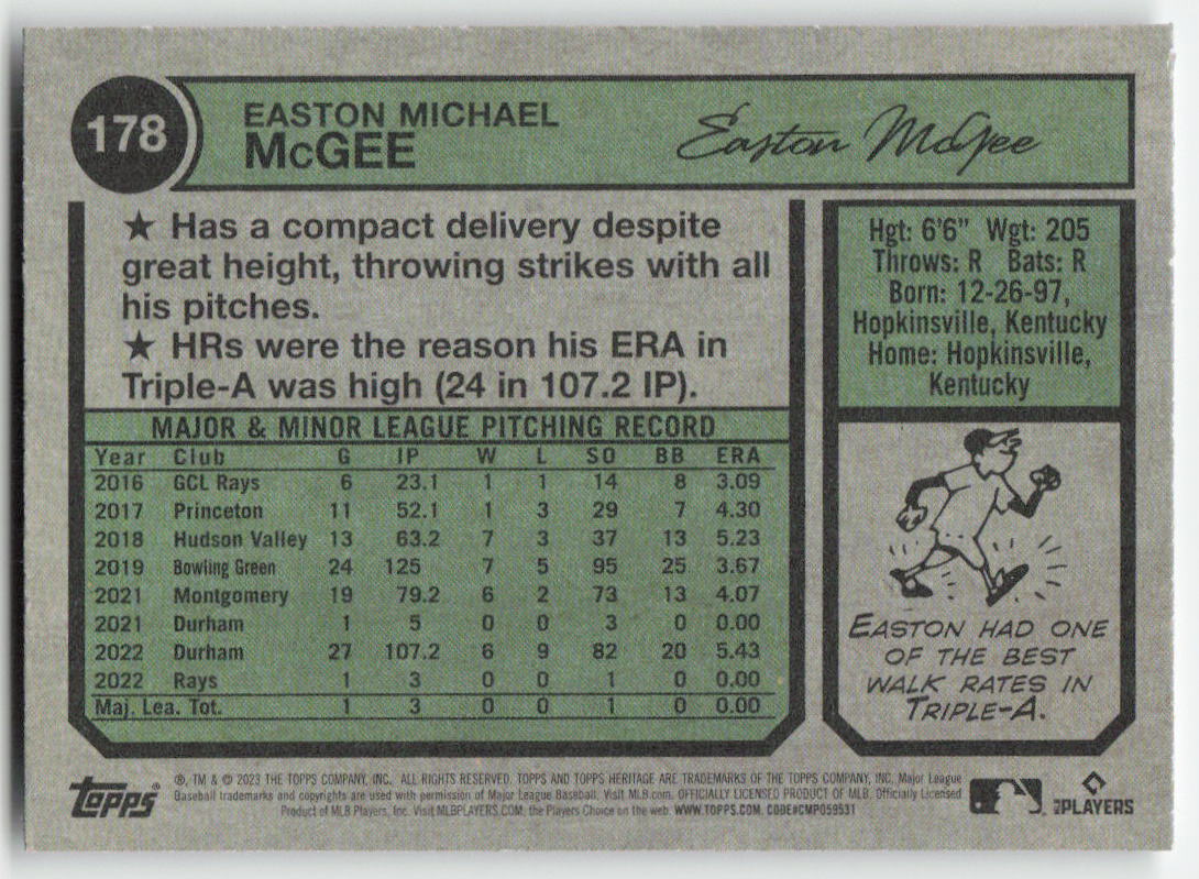 2023 Topps Heritage #178 Easton McGee Seattle Mariners Rookie 1230