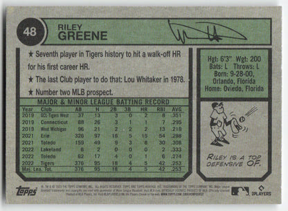 2023 Topps Heritage #48 Riley Greene Detroit Tigers Rookie 1231