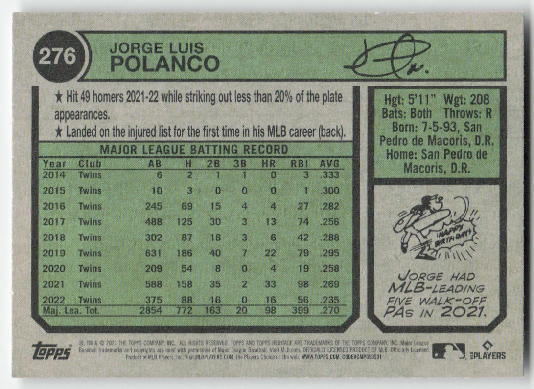 2023 Topps Heritage #276 Jorge Polanco Minnesota Twins 1232