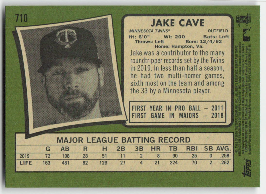 2020 Topps Heritage #710 Jake Cave Minnesota Twins 1236
