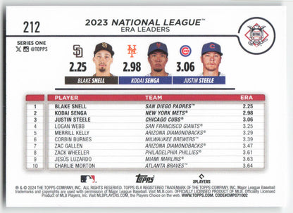 2024 Topps #212 NL Leaders ERA (Blake Snell / Senga / Steele) 1245