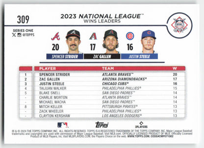 2024 Topps #309 NL Leaders Wins (Strider / Zac Gallen / Steele) 1247
