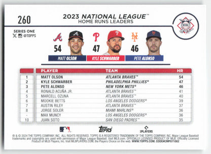 2024 Topps #260 NL Leaders Home Runs (Matt Olson / Schwarber / Alonso) 1248
