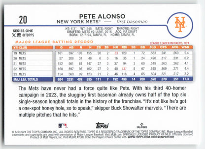2024 Topps #20 Pete Alonso New York Mets 1258
