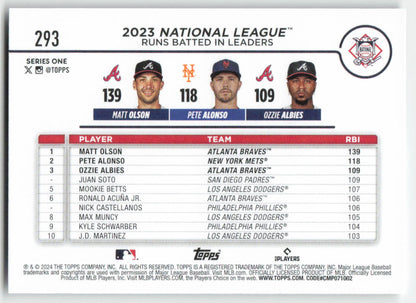 2024 Topps #293 NL Leaders Runs Batted In (Olson / Alonso / Ozzie Albies) 1261