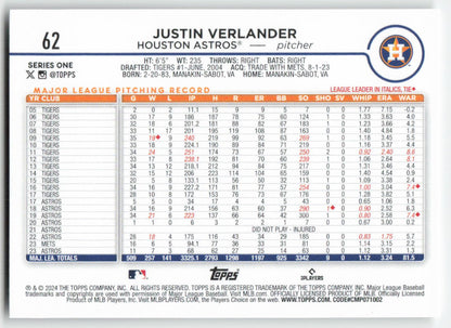 2024 Topps #62 Justin Verlander Houston Astros 1262