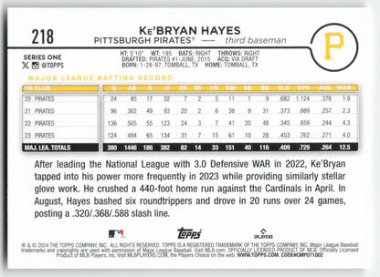 2024 Topps #218 Ke'Bryan Hayes Pittsburgh Pirates 1269